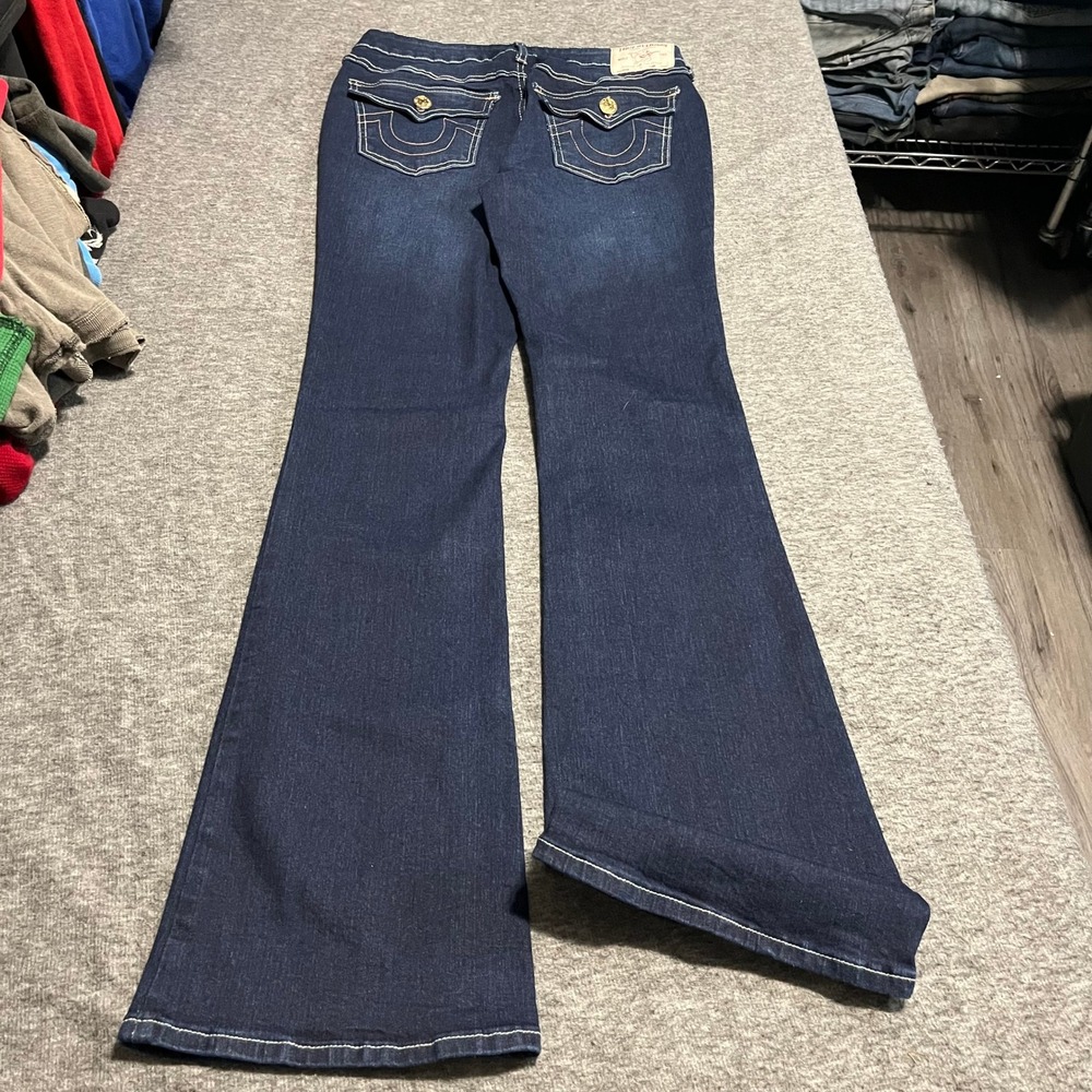 True Religion Becca Mid Rise Bootcut Jeans Dark Wash Contrast Stitch Size 26